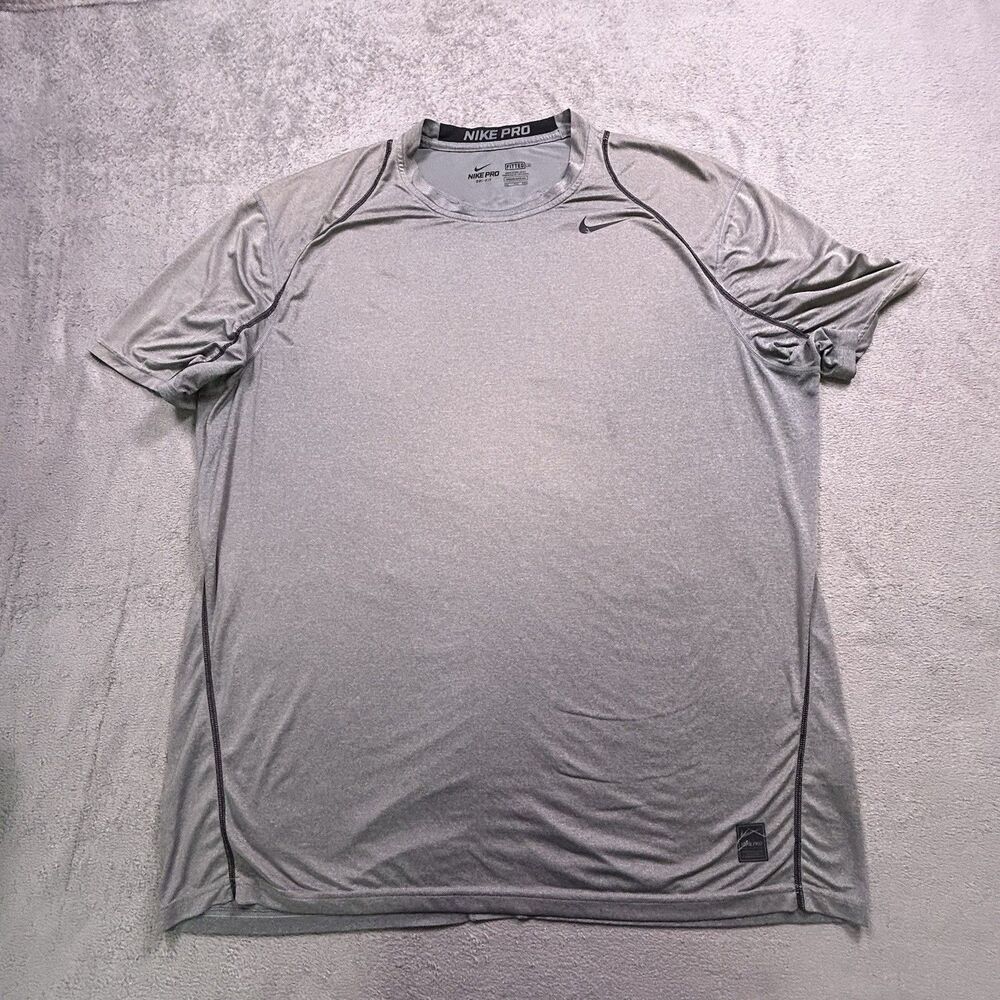 Nike Pro Dri-Fit T-Shirt Mens 2XL Fitted Grey Athletic Gym Top